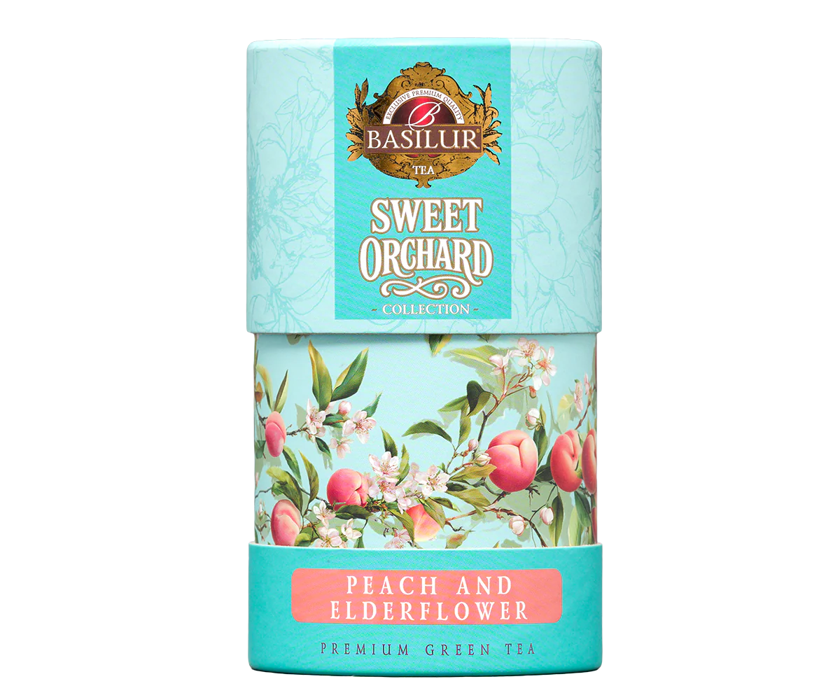 Basilur Sweet Orchard Peach & ElderFlower - 75g Loose Leaf Green Tea