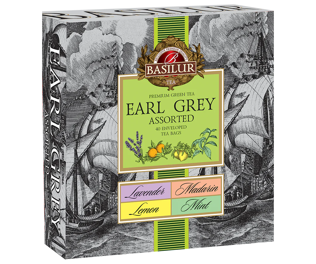Basilur Earl Grey Collection - Assorted Green Teas - 40 Enveloped tea Bags