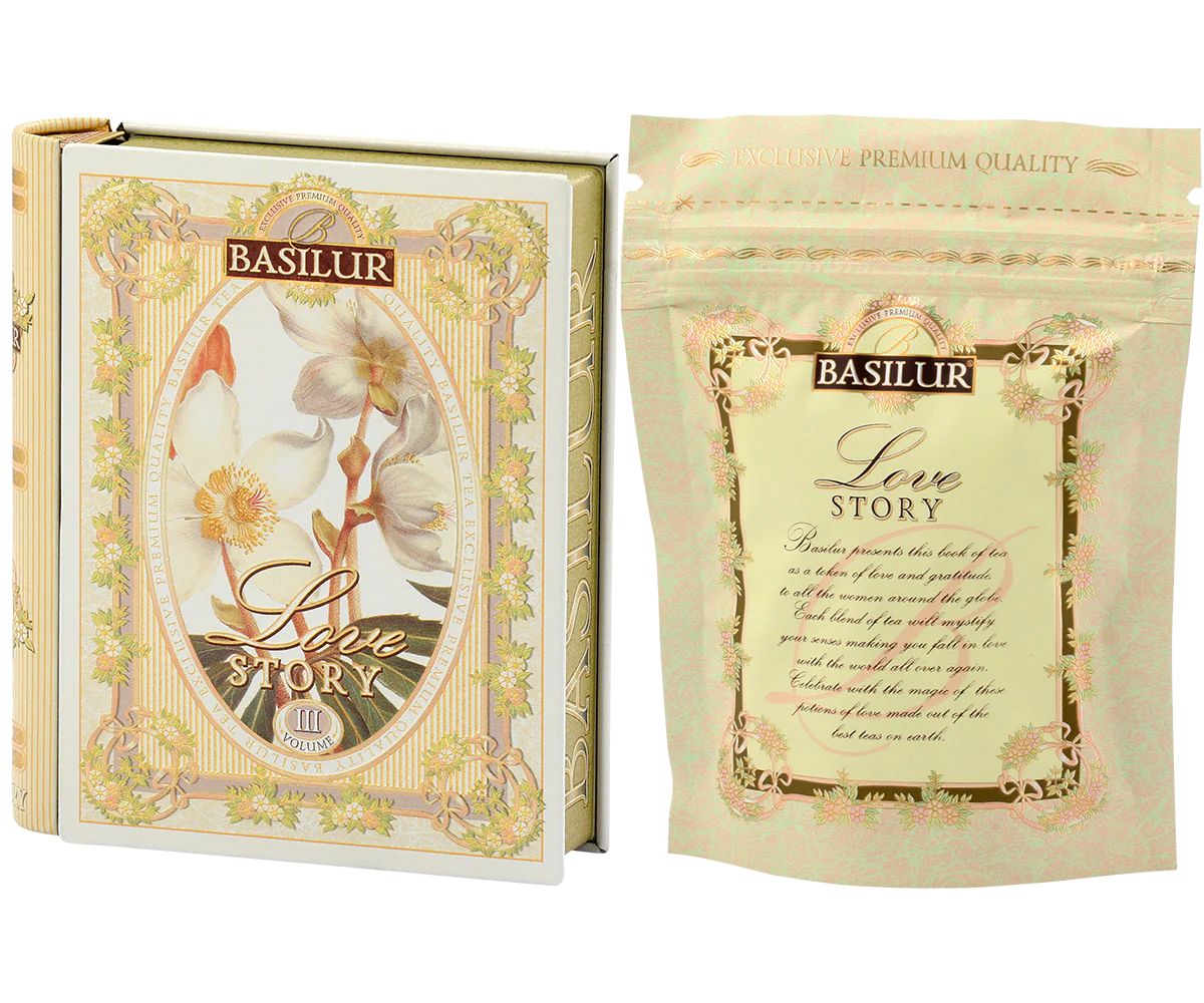 Love Story III - Mini Tea Book - Amaranth, Coconut & Pineapple Green Tea - 5 Pyramid Tea Bags - Image 2