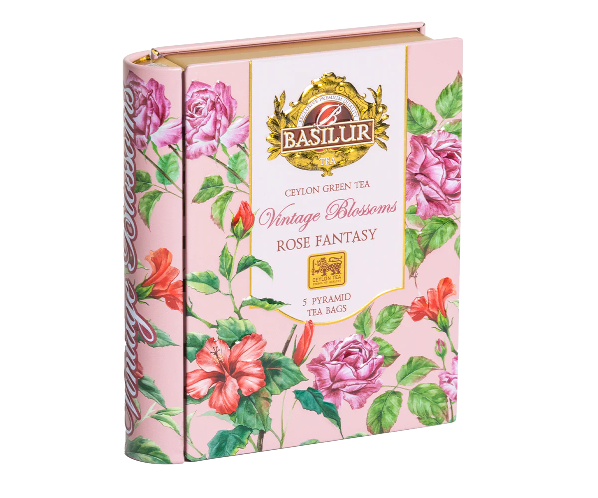 Mini Tea Book -Vintage Blossoms - Rose Fantasy - 5 Pyramid Tea Bags