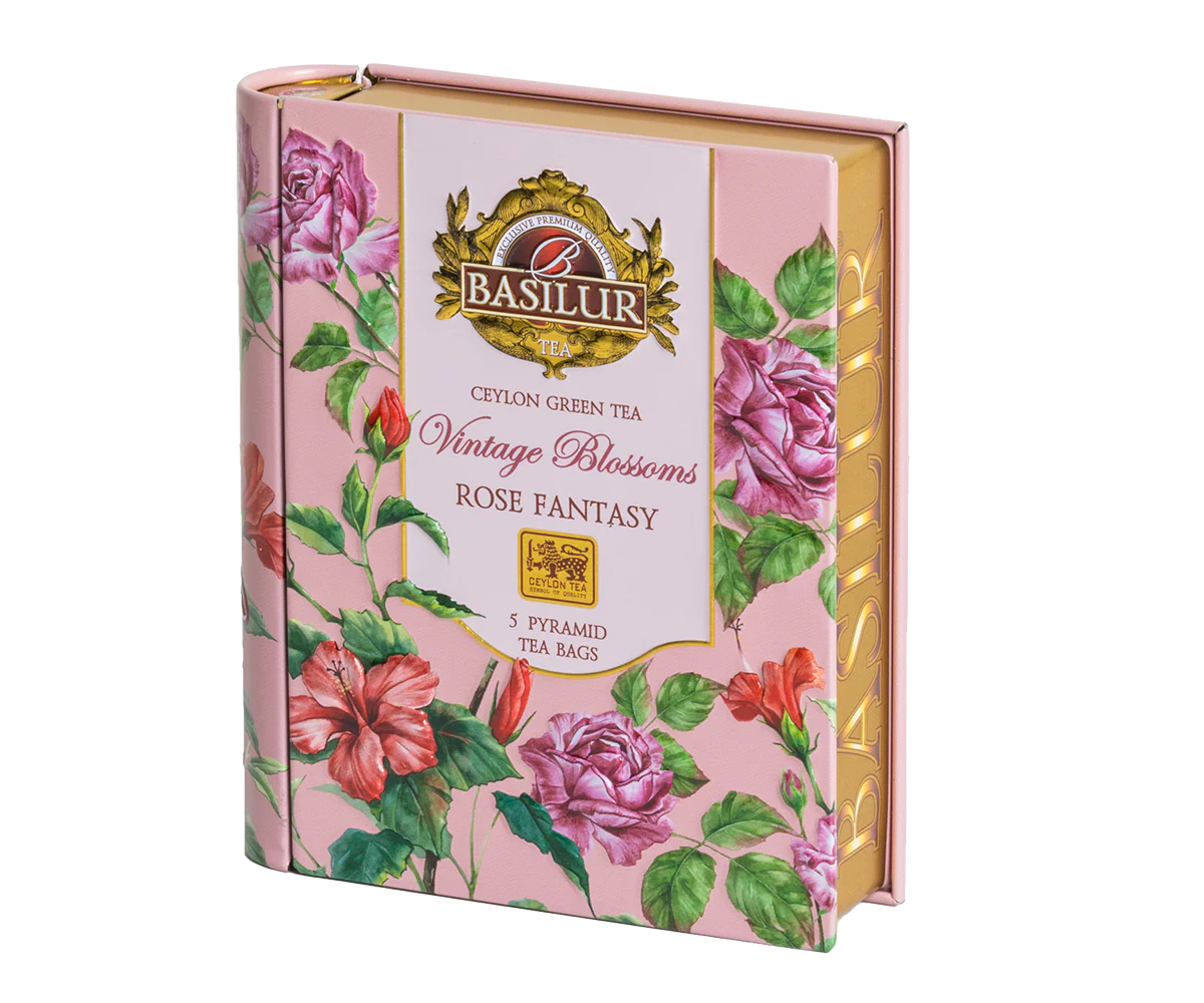Mini Tea Book -Vintage Blossoms - Rose Fantasy - 5 Pyramid Tea Bags - Image 2